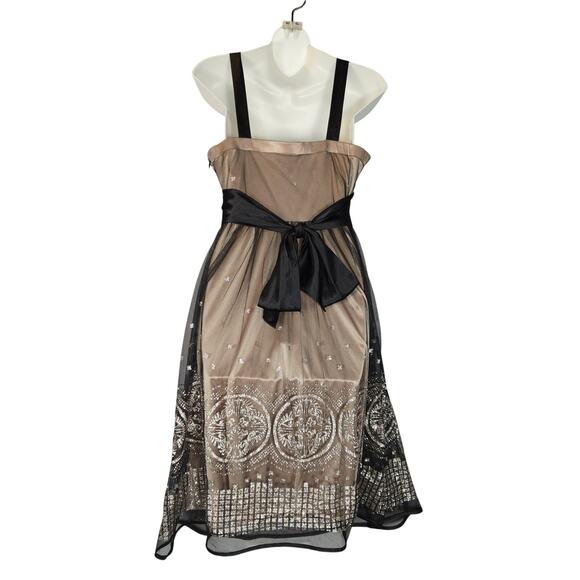 R & M Richards Womens Size 6 Beige Prom Dress Black Lace Overlay Glitter Formal - Picture 5 of 14